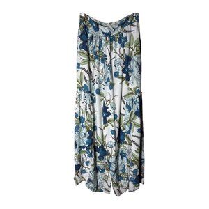 Maaji Women's Large Blue Green White Wide Leg Floral Tropical Beach Pants